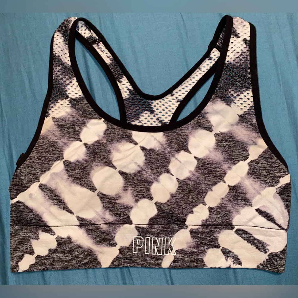 Victoria’s Secret Sport PINK Sports-bra Black and White Tie Dye, Size S